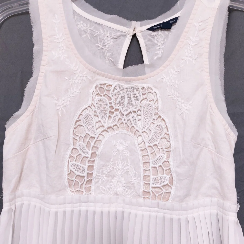 American Eagle Outfitters Wmns S Boho Embroidered Baby Doll Accordion Top - Picture 2 of 3